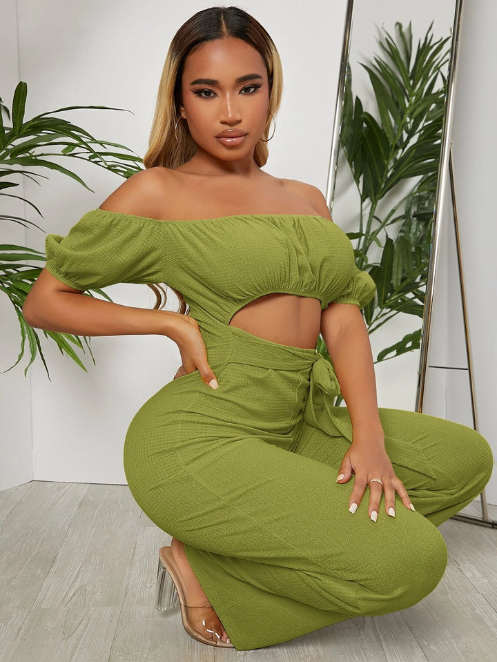 Off Shoulder Puff Sleeve Jumpsuit