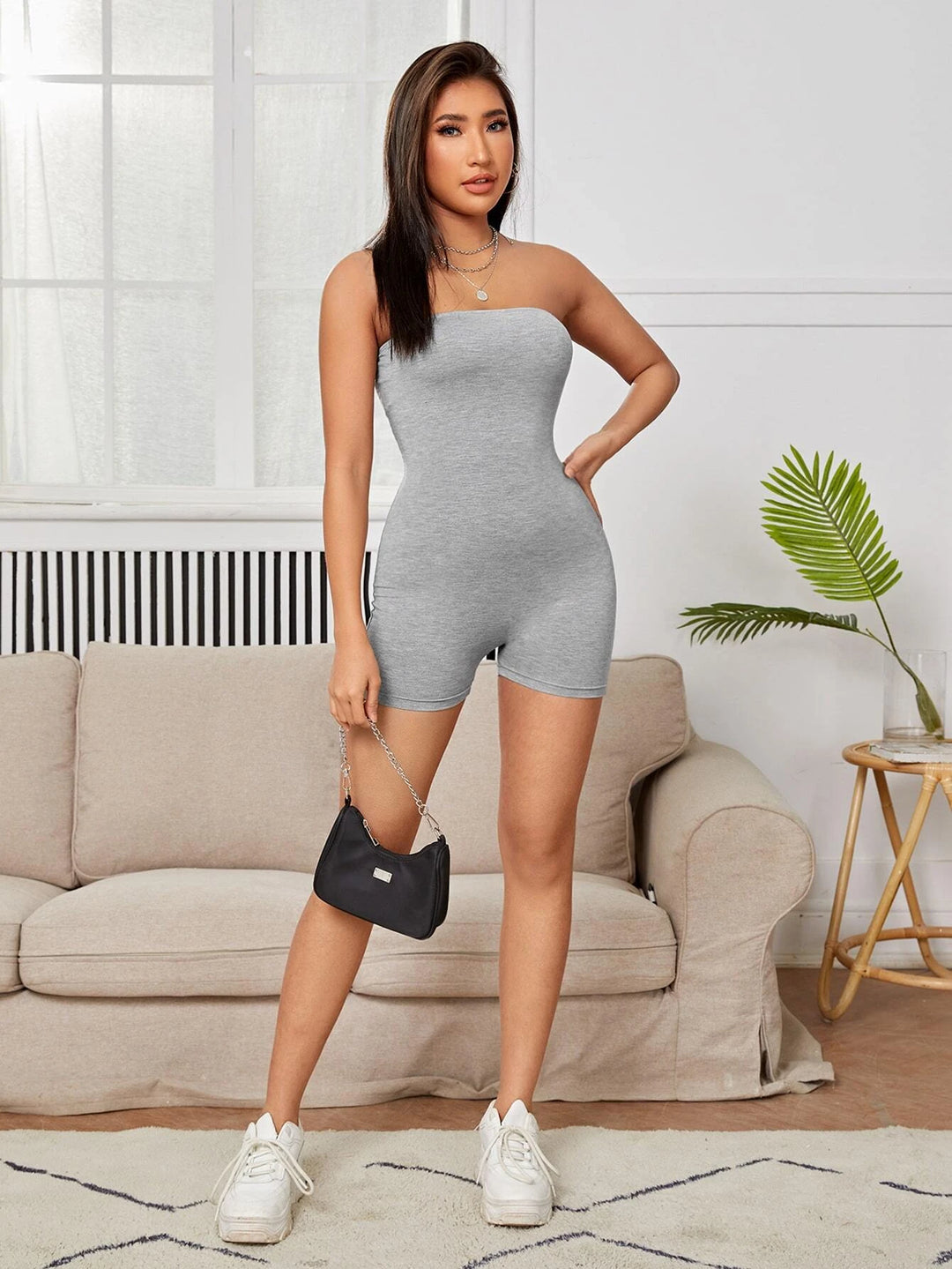 Solid Tube Unitard Romper