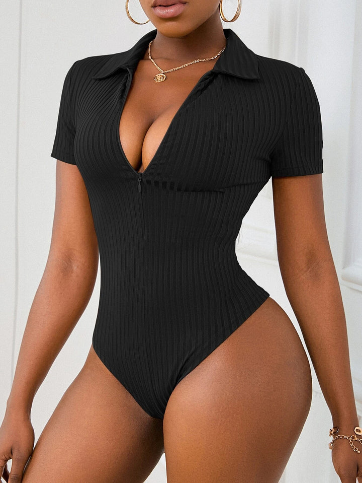 Zip Front Slim Fit Tee Bodysuit