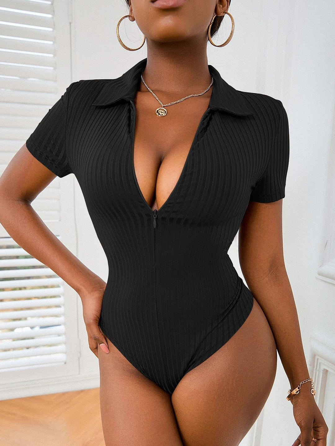 Zip Front Slim Fit Tee Bodysuit