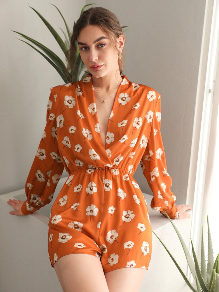 Floral Print Plunging Romper