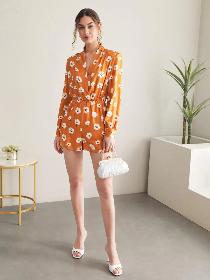 Floral Print Plunging Romper