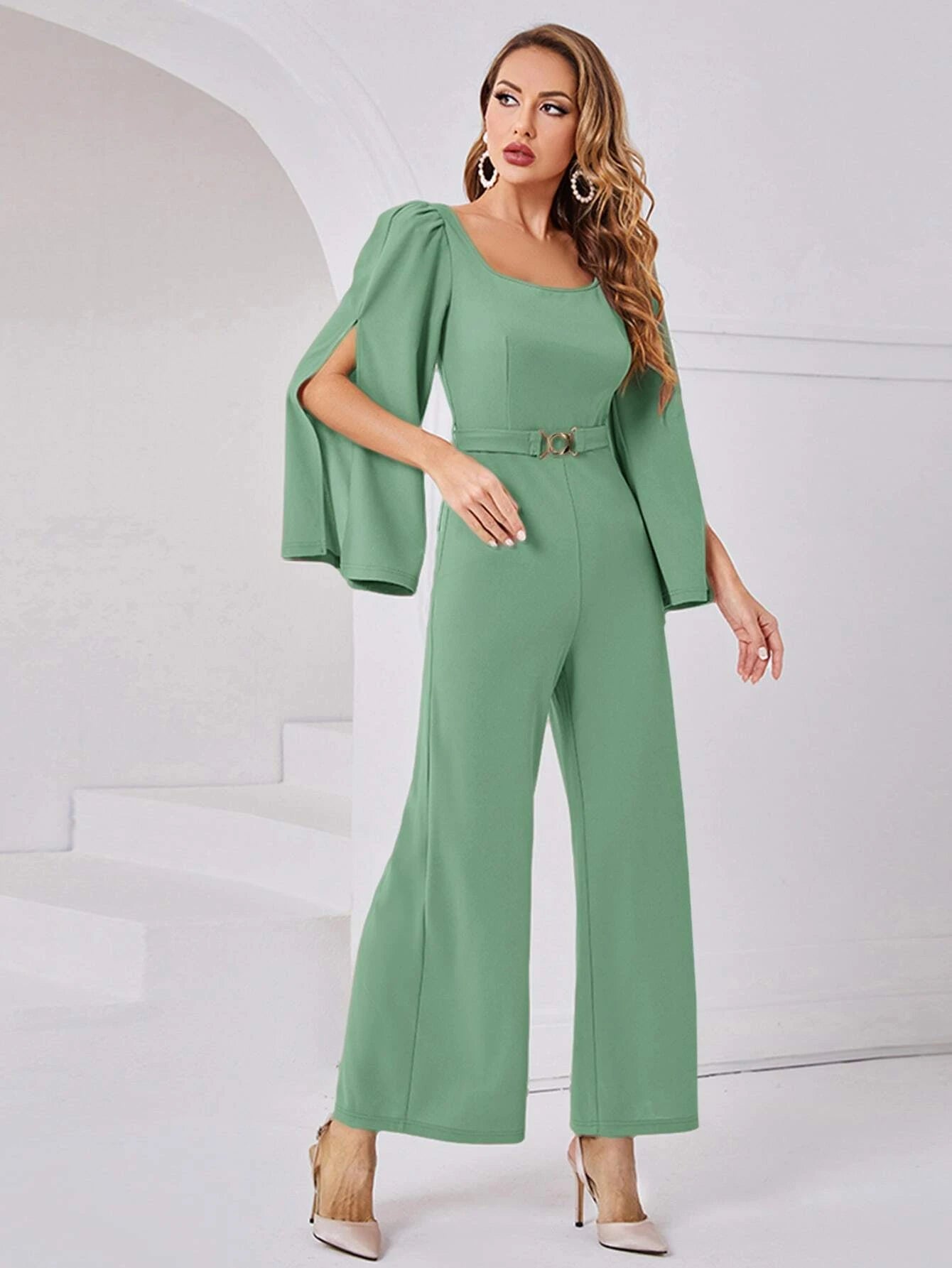 Scoop Neck Wide Length Belted Jumpsuit – Comfy Jumpsuits