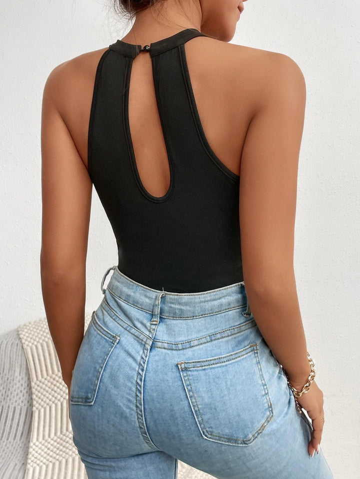 Lace Insert Halter Neck Cut Out Back Bodysuit