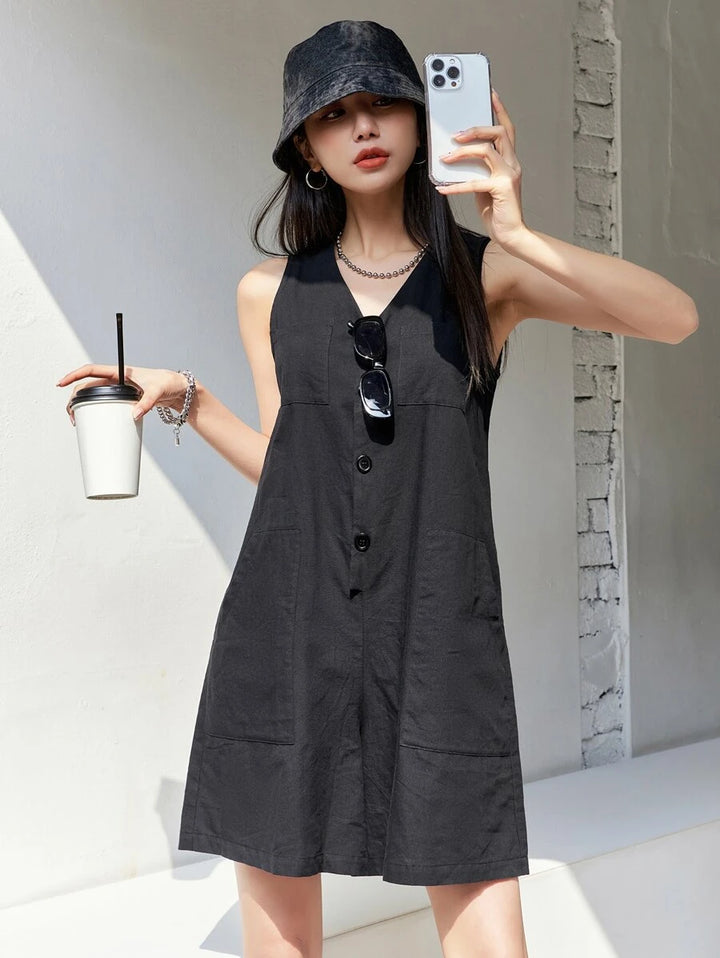 Pocket Button Front Tank Jumpsuit