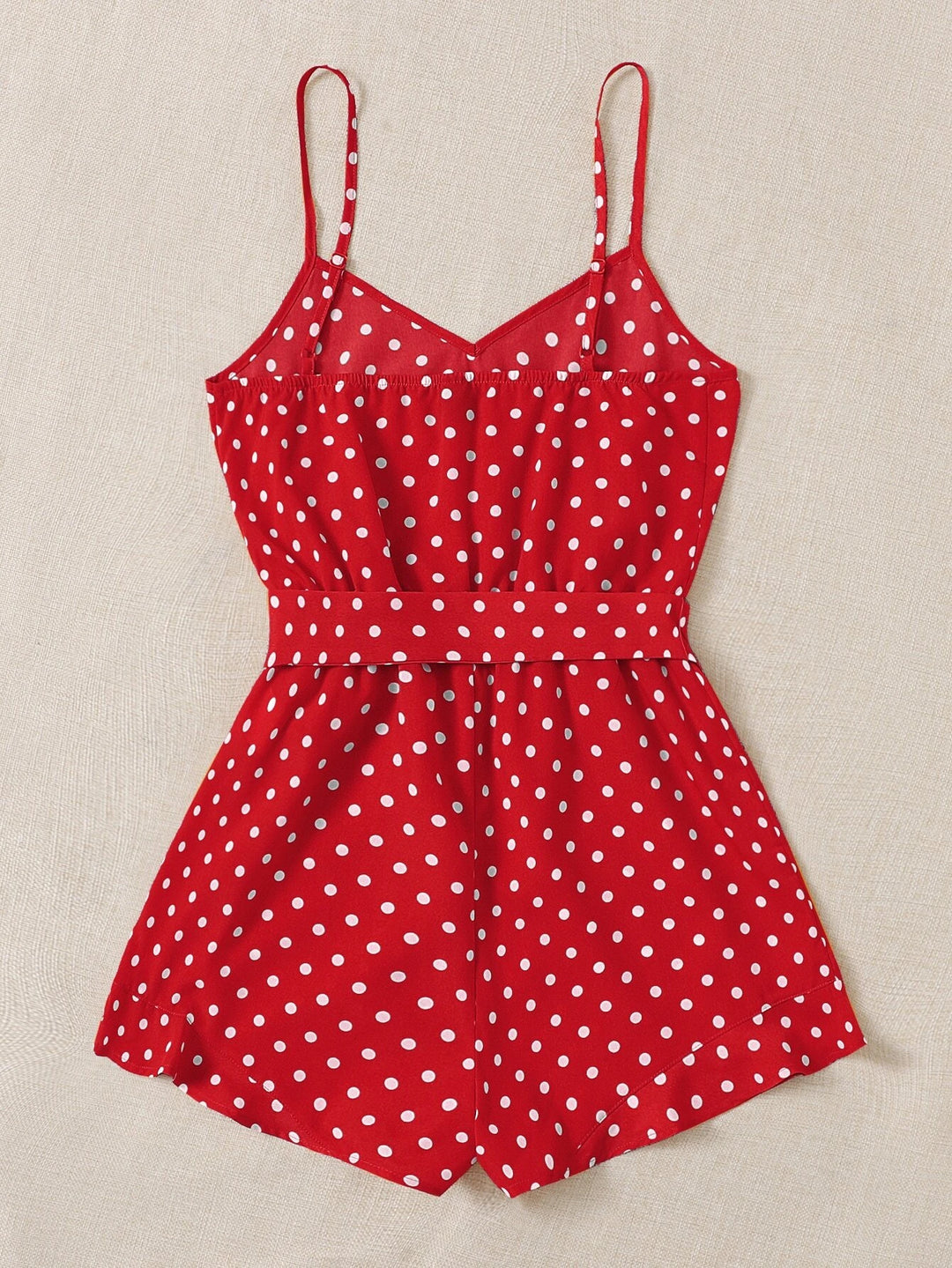 Belted Polka Dot Cami Romper