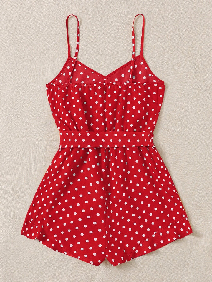 Belted Polka Dot Cami Romper