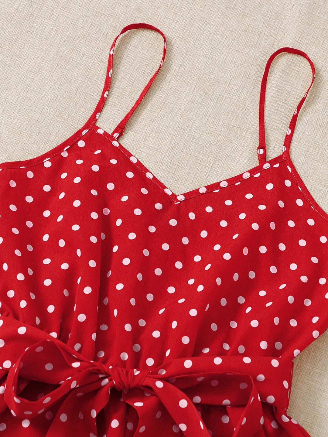 Belted Polka Dot Cami Romper