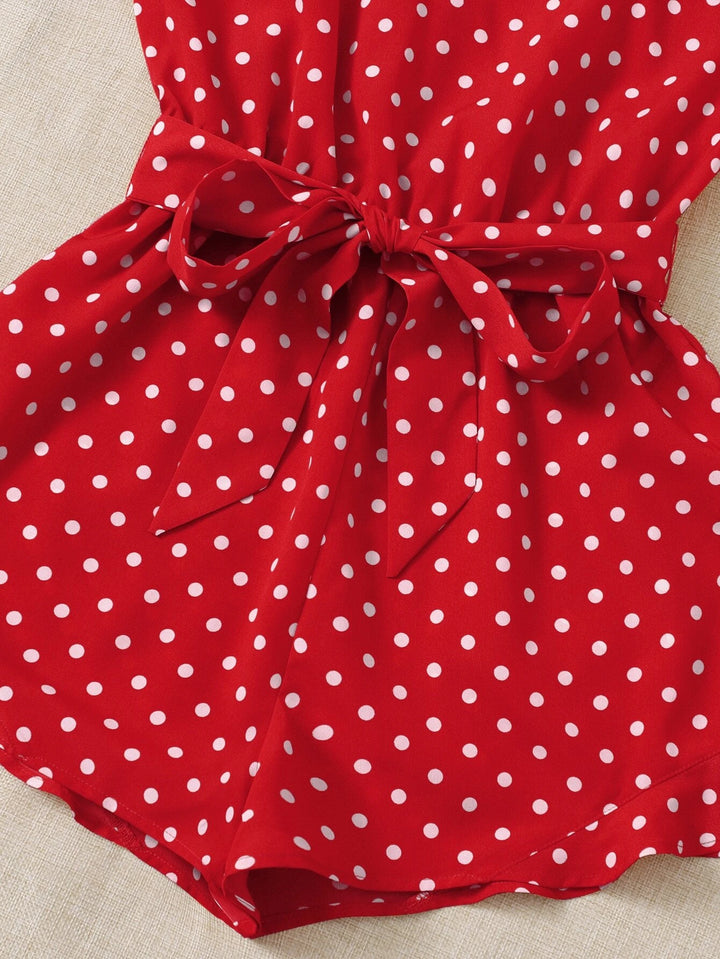 Belted Polka Dot Cami Romper