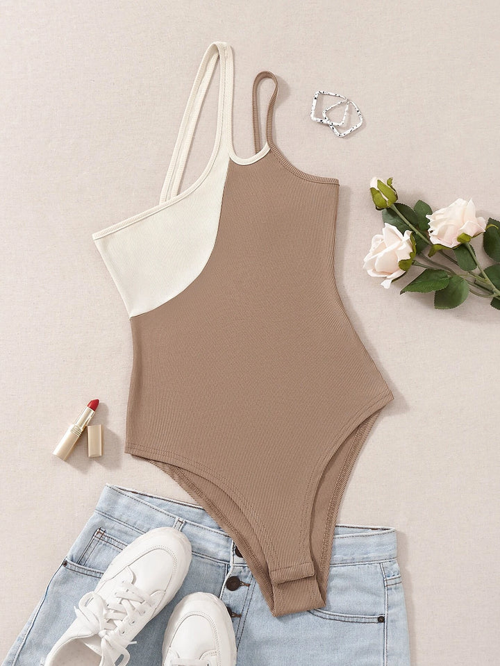 Colorblock One Shoulder Bodysuit