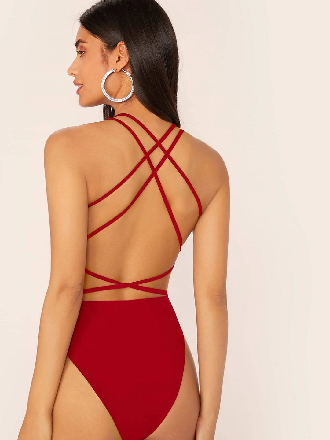 Criss-Cross Backless Skinny Bodysuit