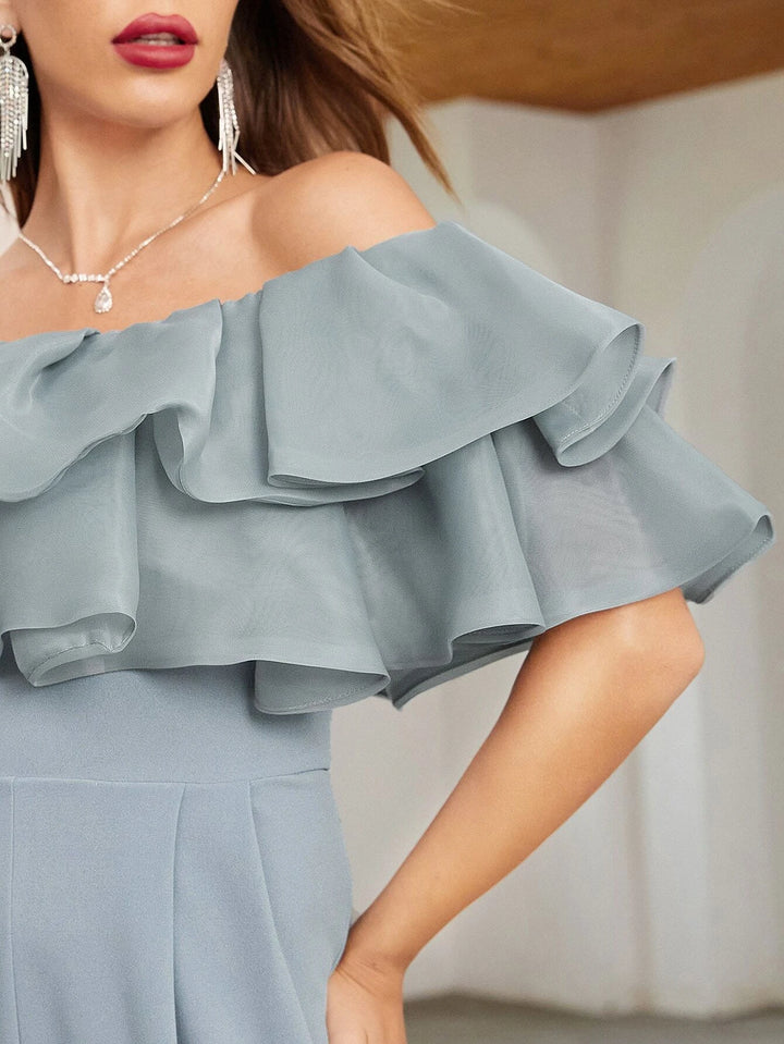 Off Shoulder Layered Ruffle Detail Palazzo Jumpsuit