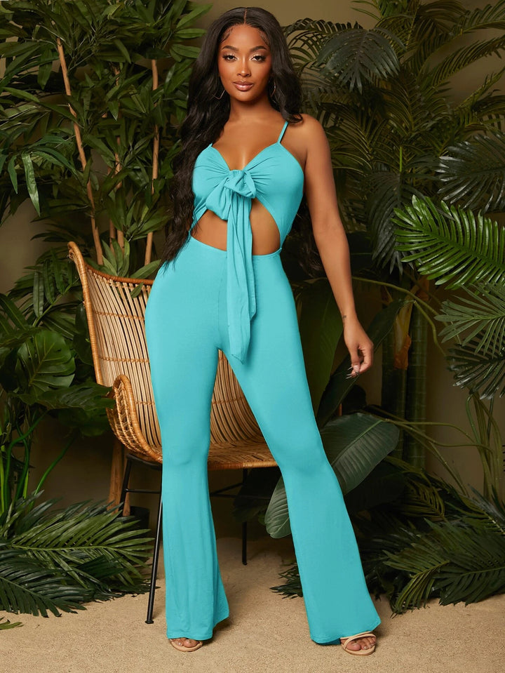 Solid Coloured Knot Front Cami Jumpsuit