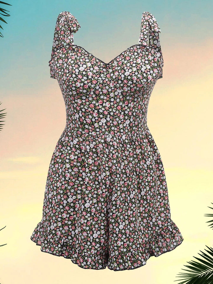 Floral Tie Shoulder Bustier Cami Romper