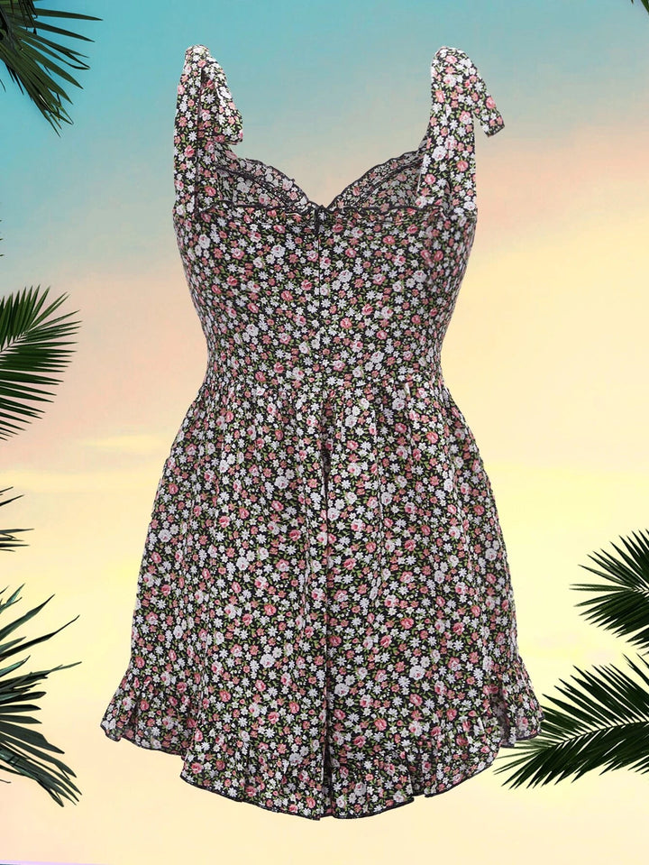 Floral Tie Shoulder Bustier Cami Romper