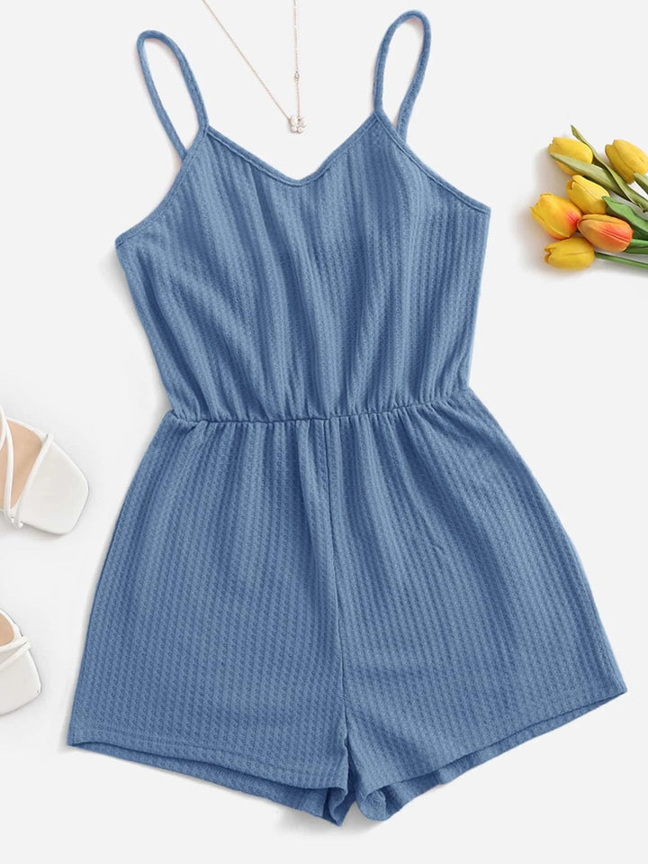 Casual Waffle Knit Cami Romper