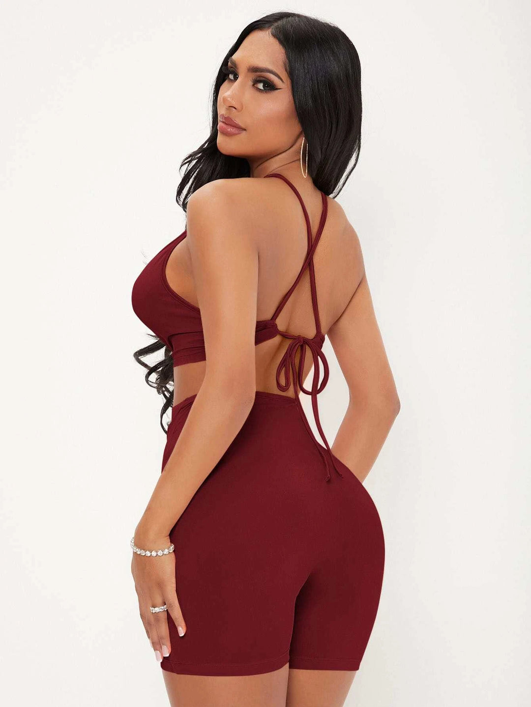 Halter Neck Cut Out Tie Backless Unitard