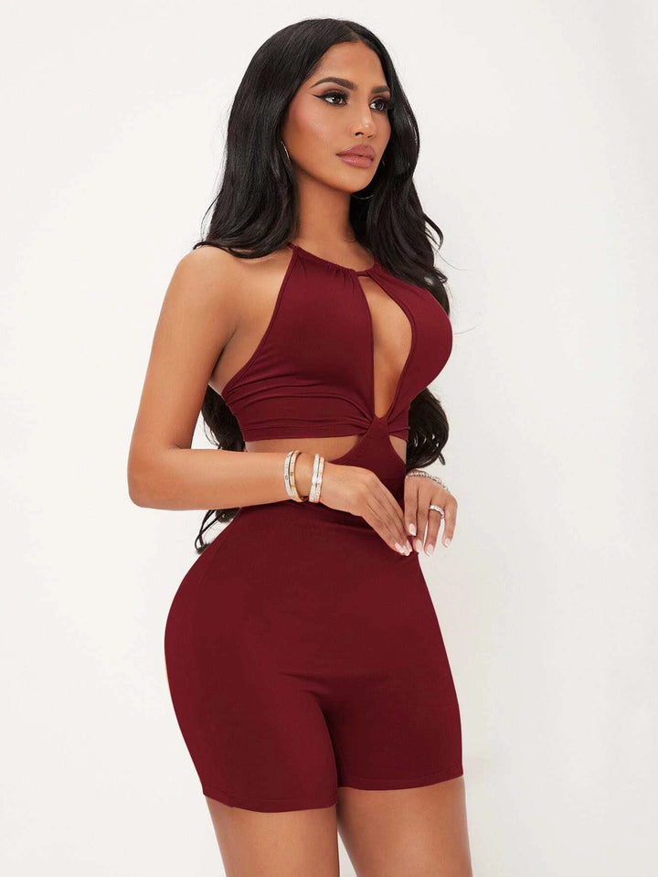 Halter Neck Cut Out Tie Backless Unitard