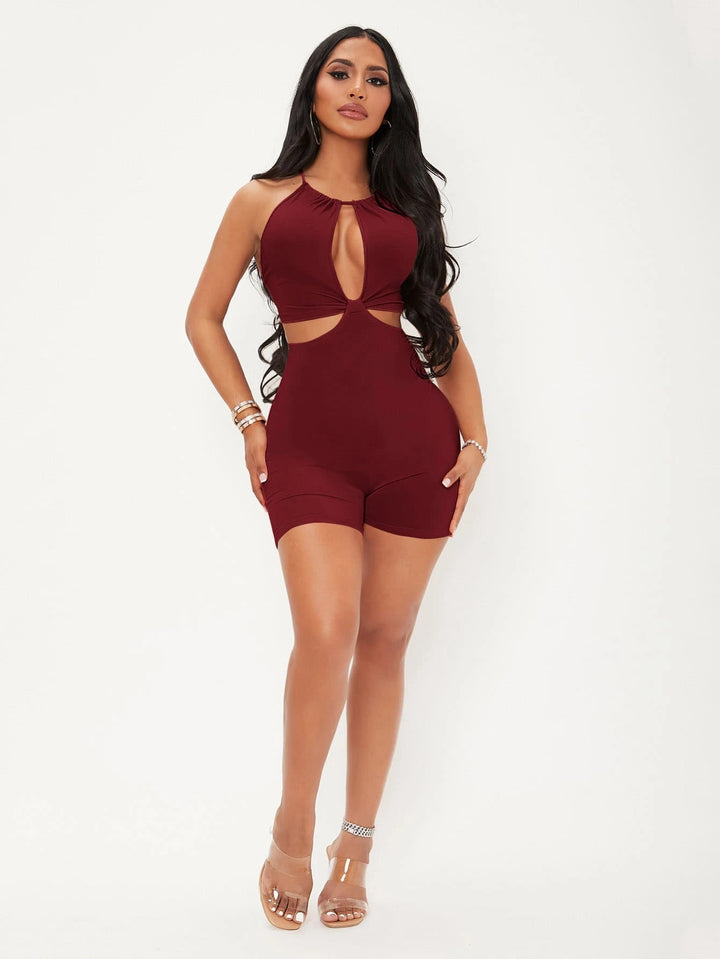 Halter Neck Cut Out Tie Backless Unitard