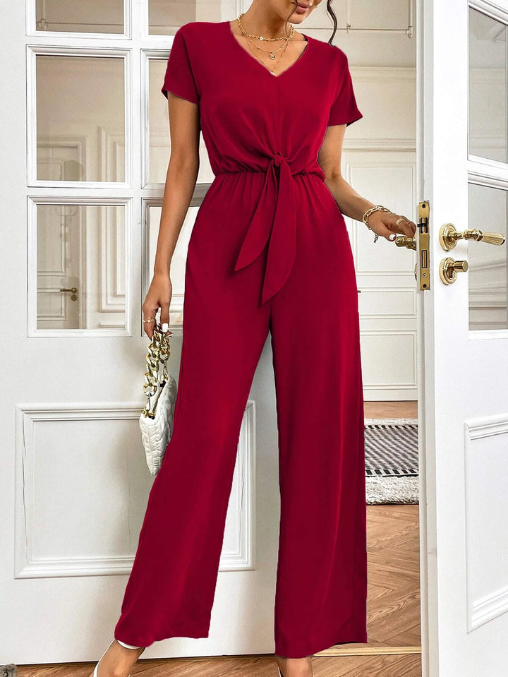 Tie Front Ruched Jumpsuit