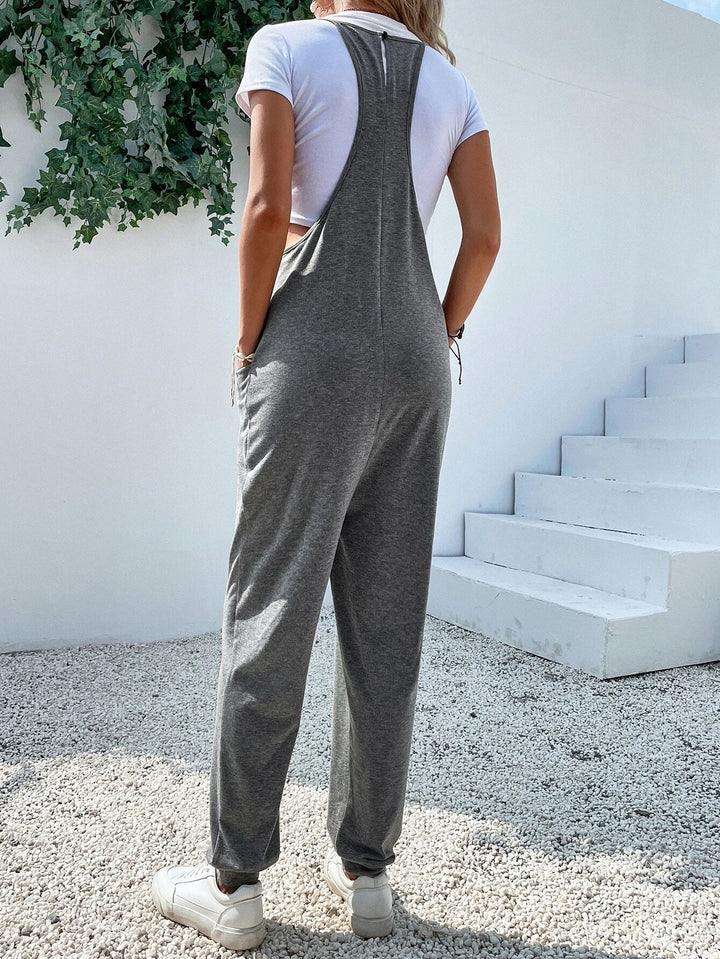 Dual Pocket Keyhole Back Cami Jumpsuit Without Tee