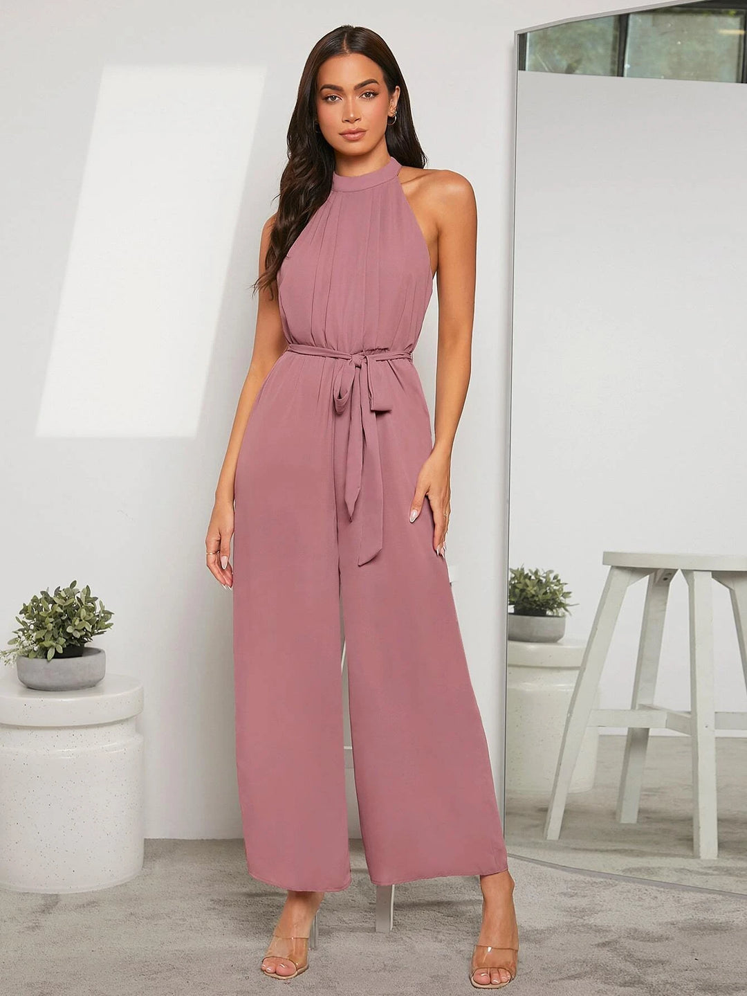 Solid Coloured Halter Neck Jumpsuit