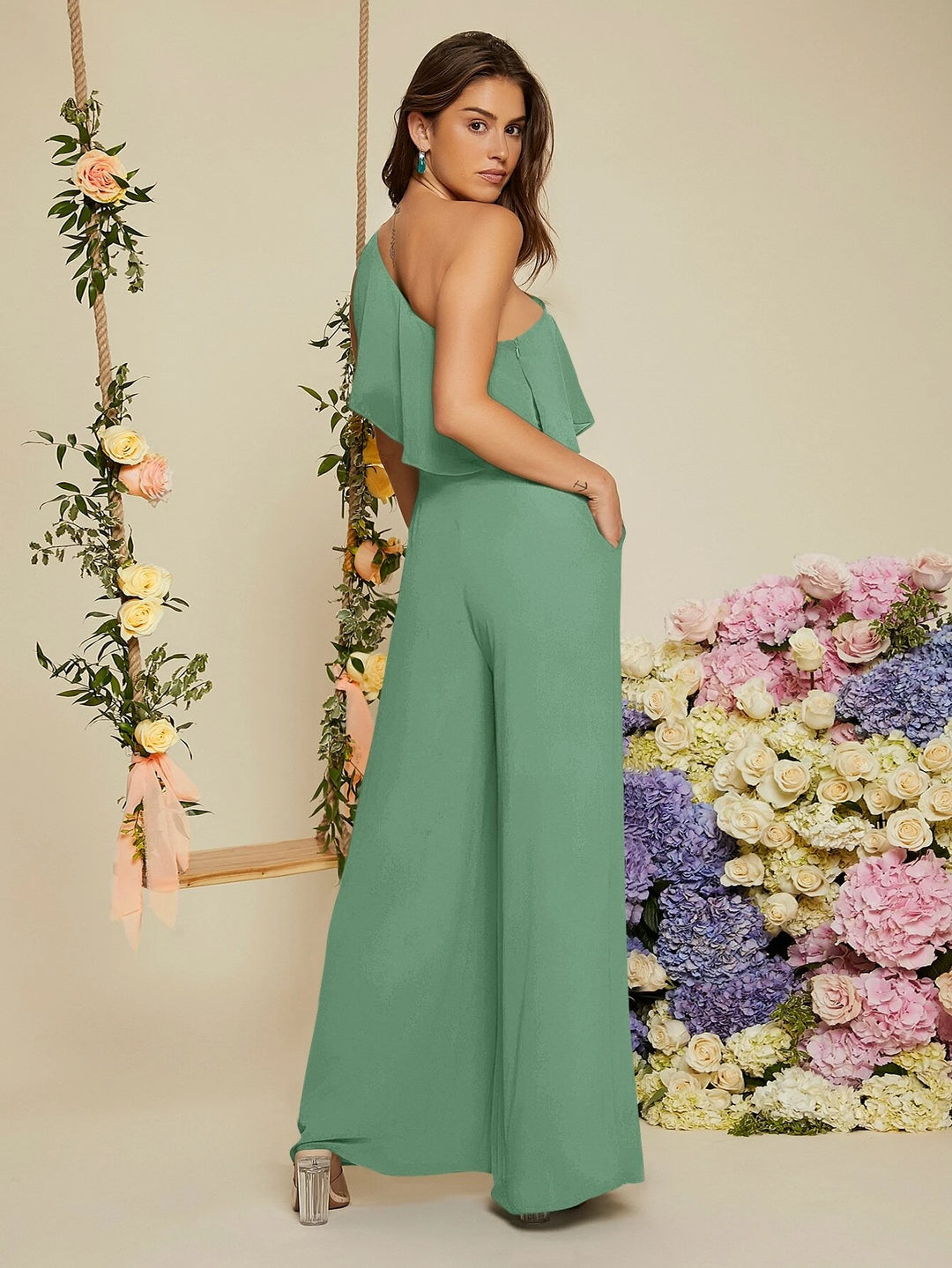 Ruffle Trim Wide Length Jumpsuit