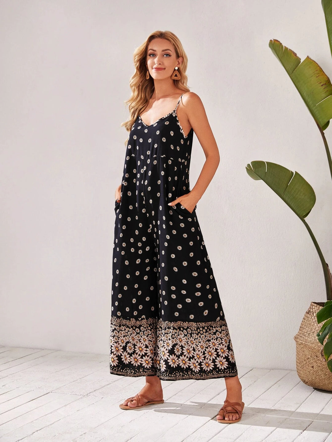 Floral Print Wide Leg Jumpsuit