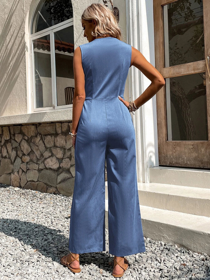 Solid Coloured Button Front Jumpsuit