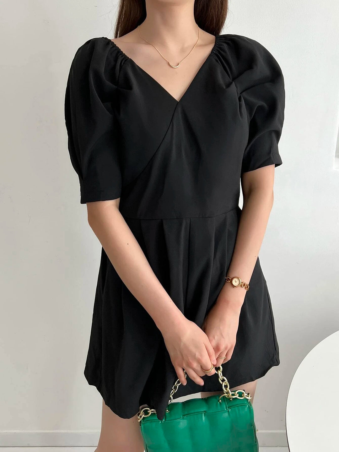 Casual Puff Sleeve Pocket Romper