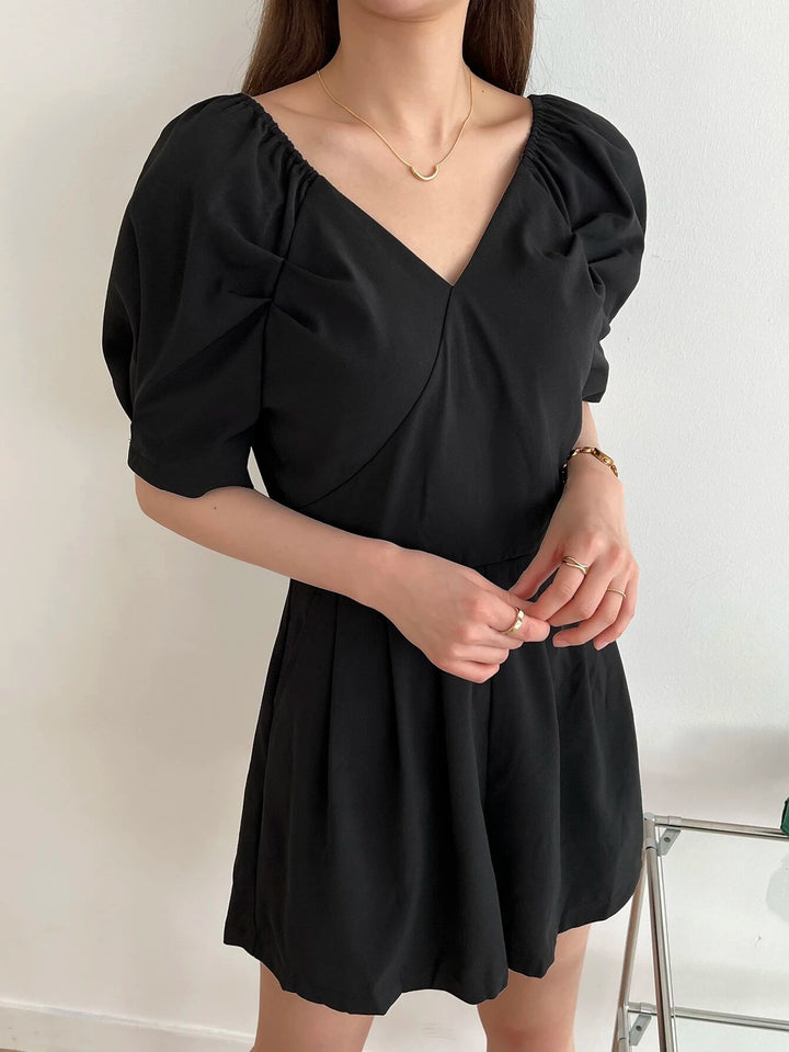 Casual Puff Sleeve Pocket Romper