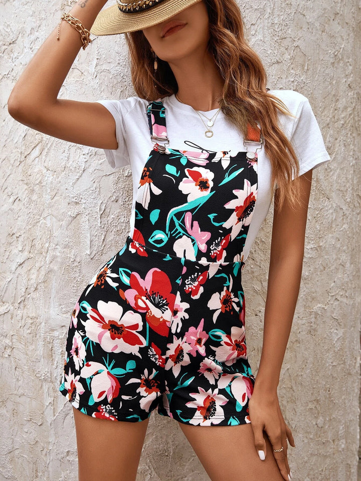 Floral Print Overall Romper Without Top