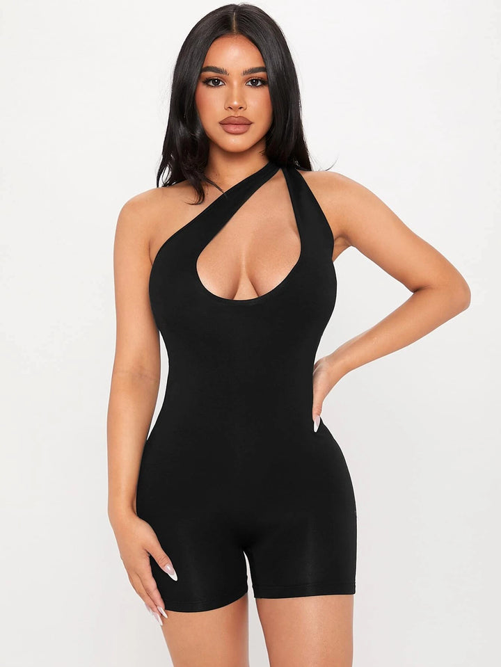 One Shoulder Sleeveless Unitard Romper