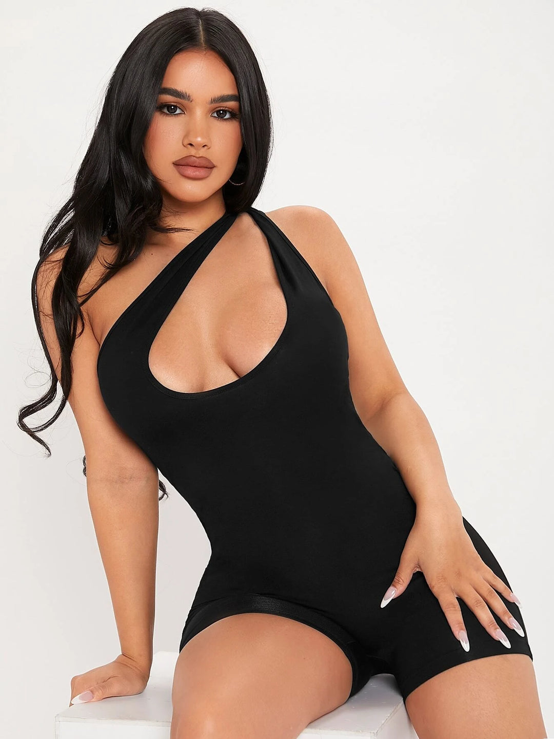 One Shoulder Sleeveless Unitard Romper