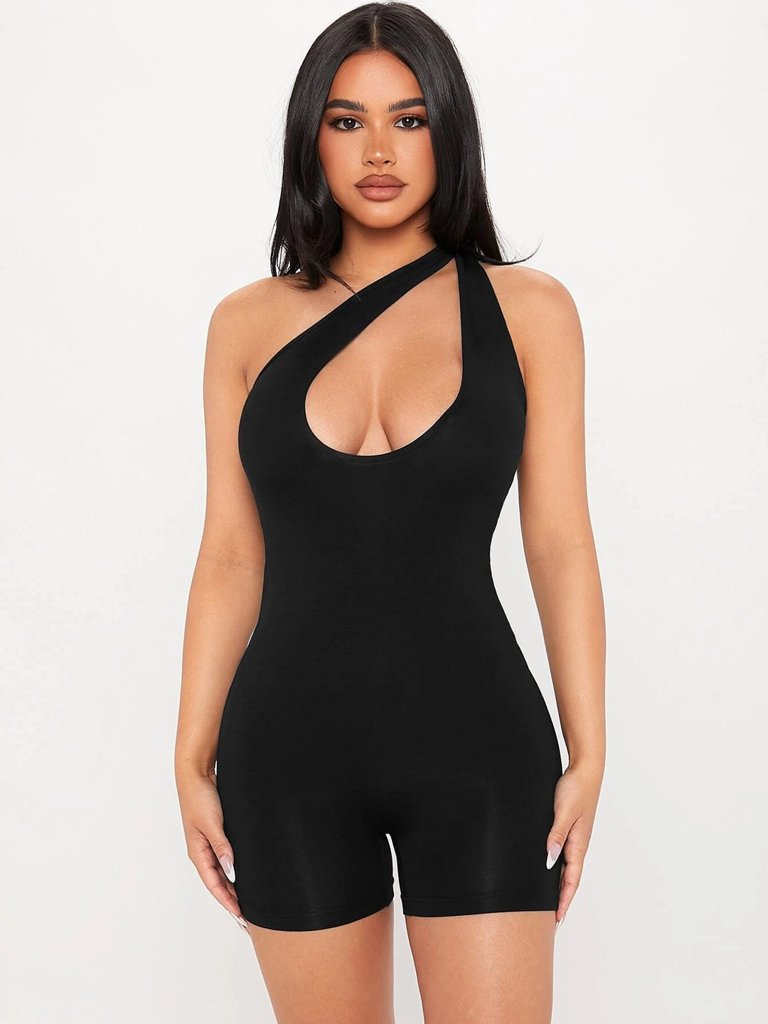 One Shoulder Sleeveless Unitard Romper