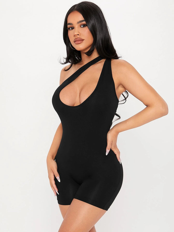 One Shoulder Sleeveless Unitard Romper