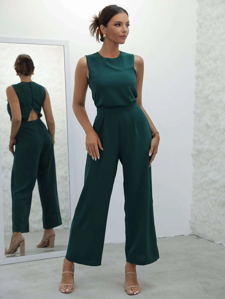 Button Back Wide Leg Jumpsuit