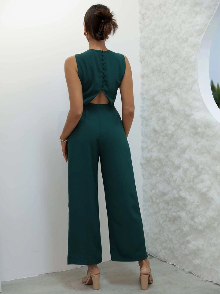 Button Back Wide Leg Jumpsuit