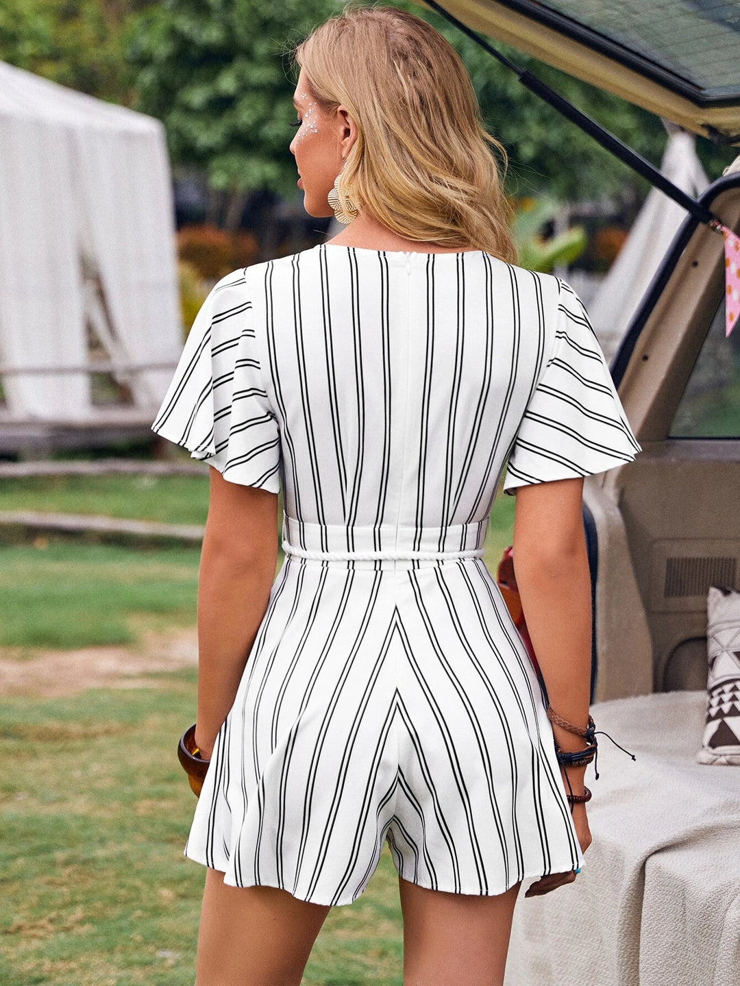 Butterfly Sleeve Belted Romper