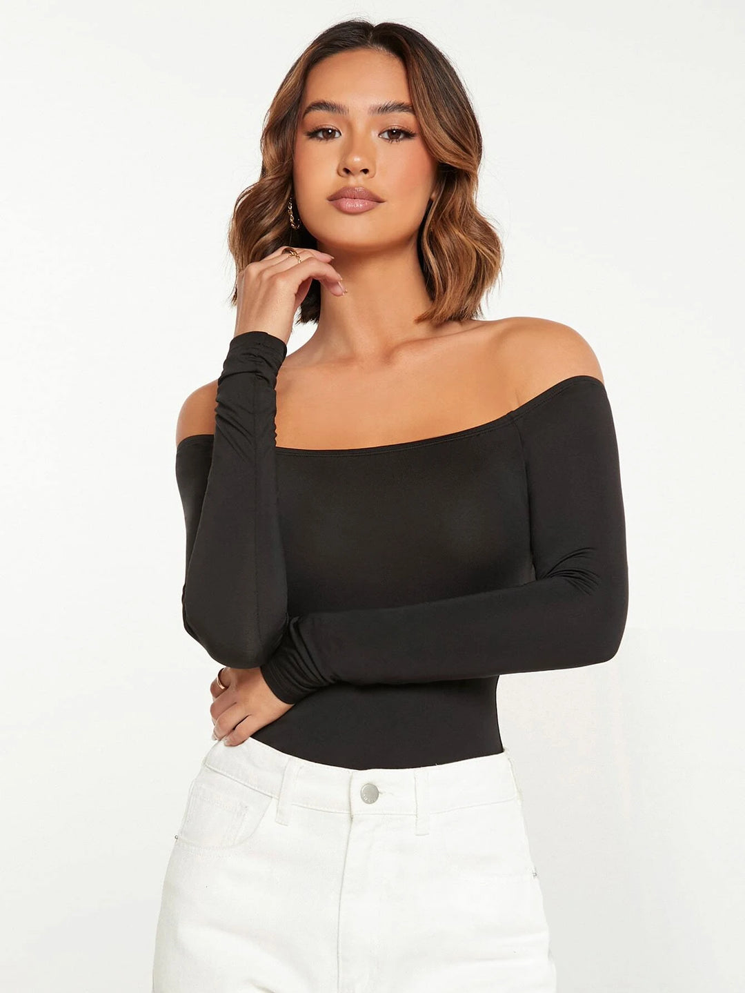 Solid Coloured Off Shoulder Bodysuit