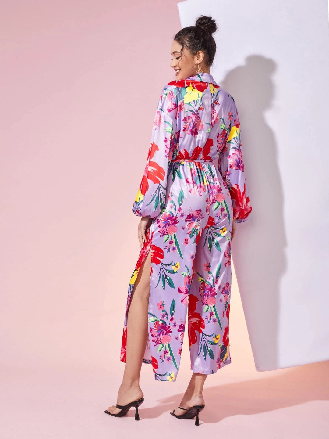 Floral Print Sleeve Belted Jumpsuit