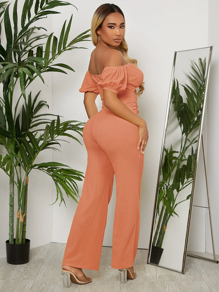 Off Shoulder Puff Sleeve Jumpsuit