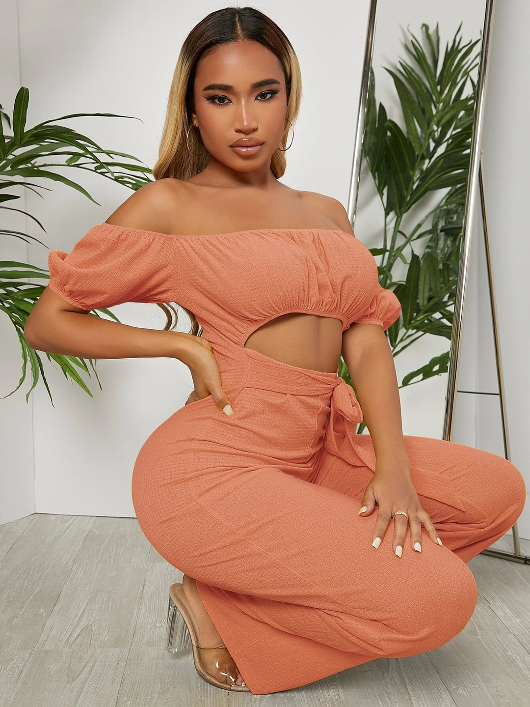 Off Shoulder Puff Sleeve Jumpsuit