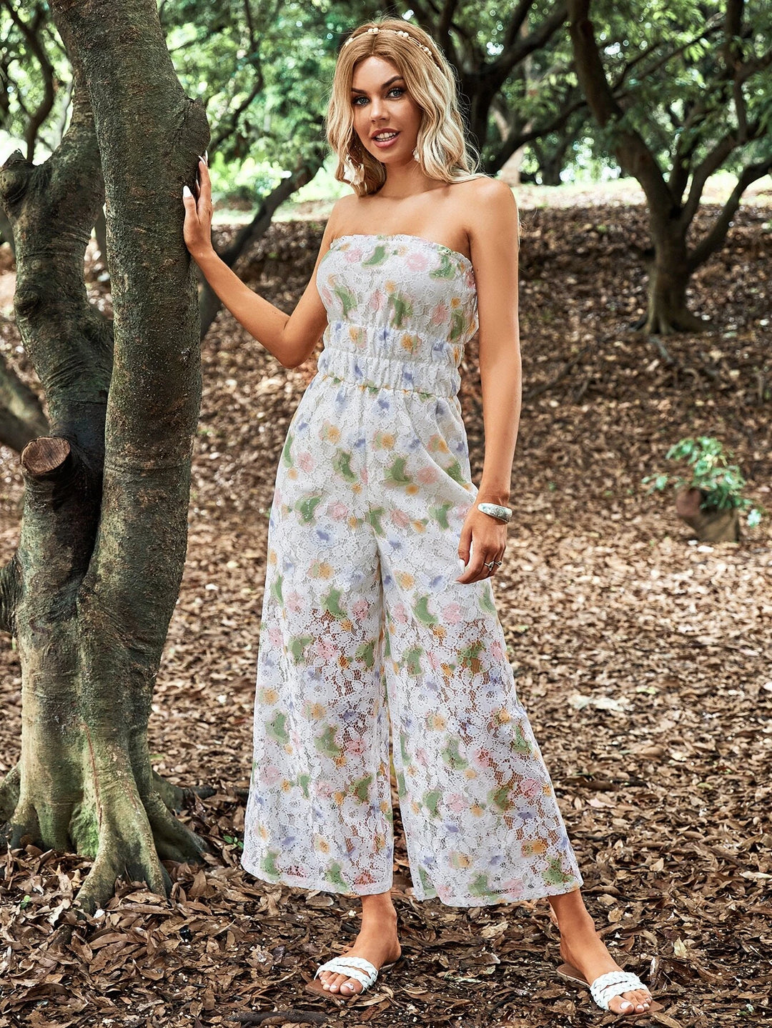 Floral Patterned Tube Jumpsuit