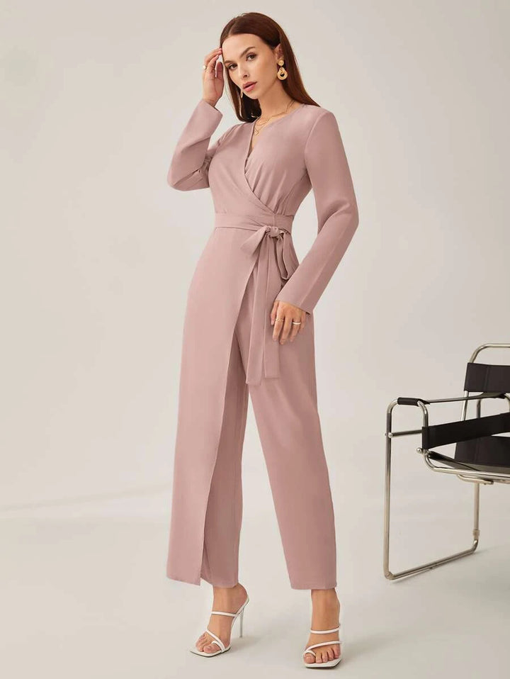 Side Knot Belted Solid Jumpsuit