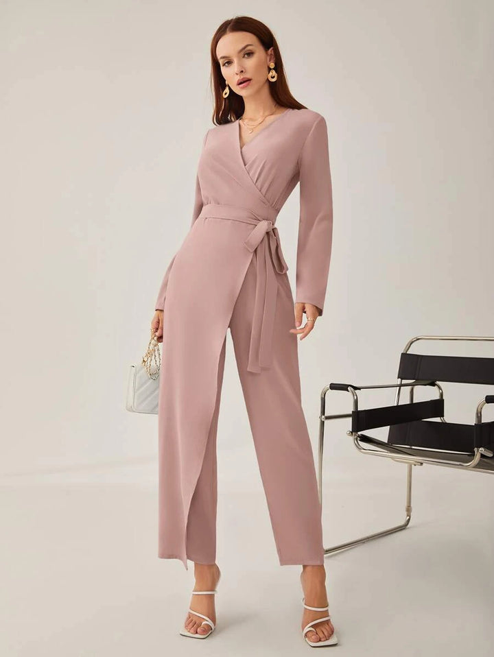 Side Knot Belted Solid Jumpsuit