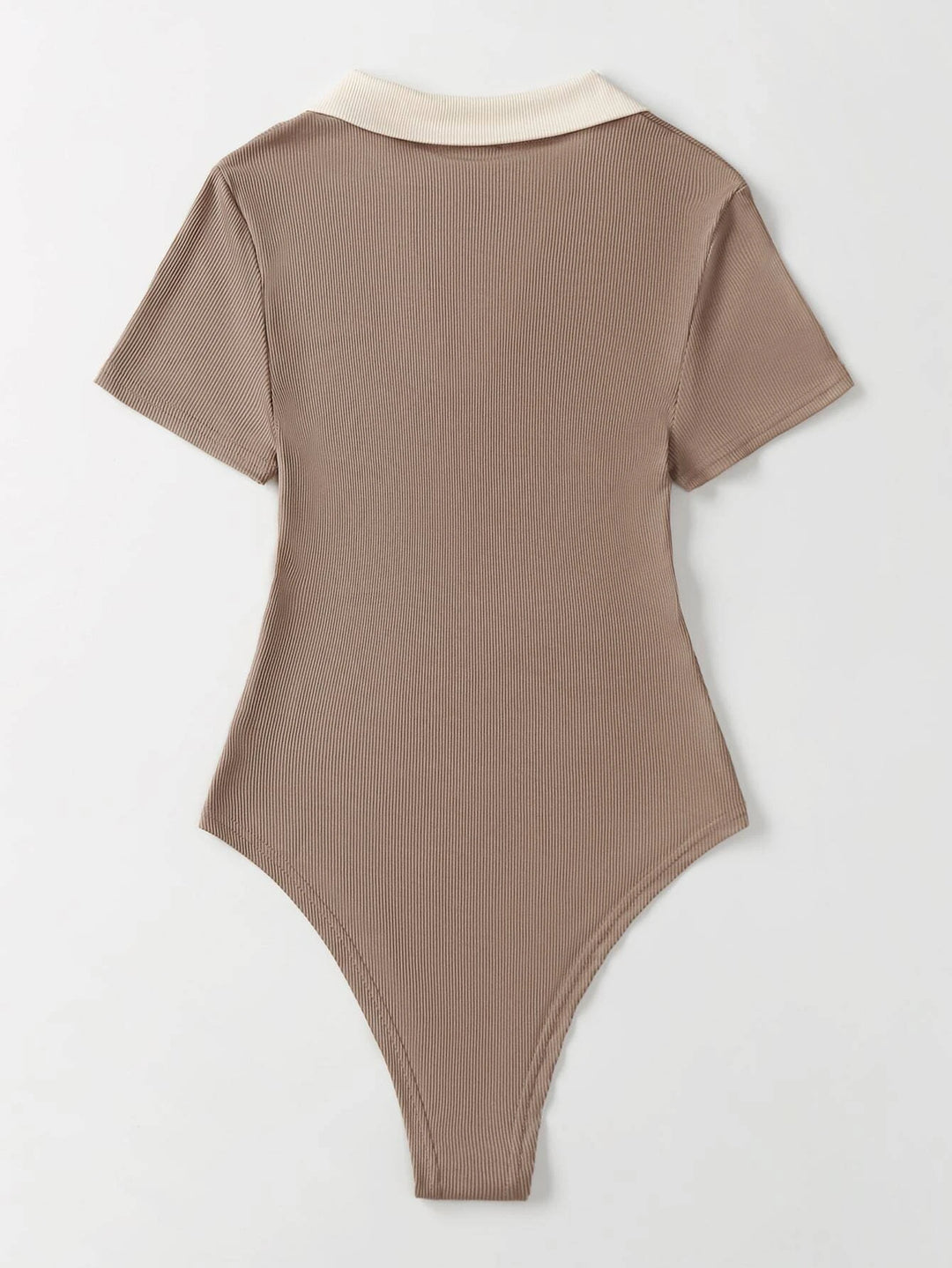 Letter Graphic Contrast Collar Rib Knit Choco Bodysuit