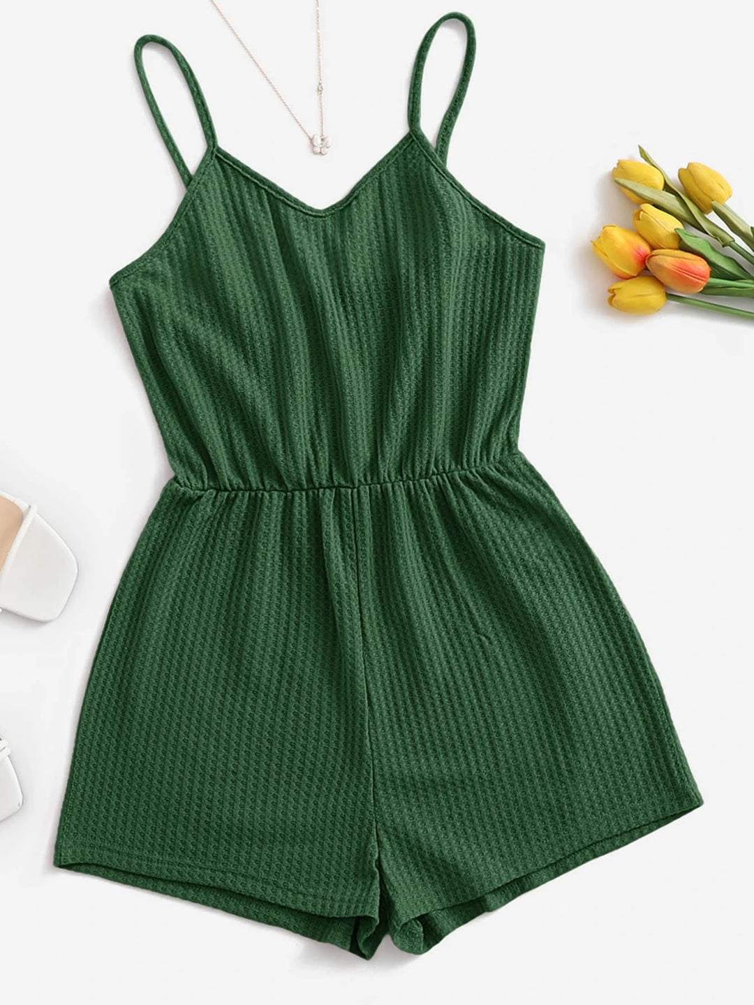 Casual Waffle Knit Cami Romper