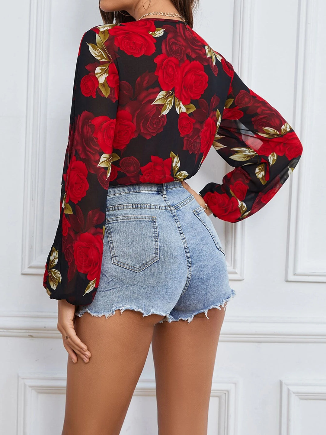 Floral Print Split Sleeve Bodysuit