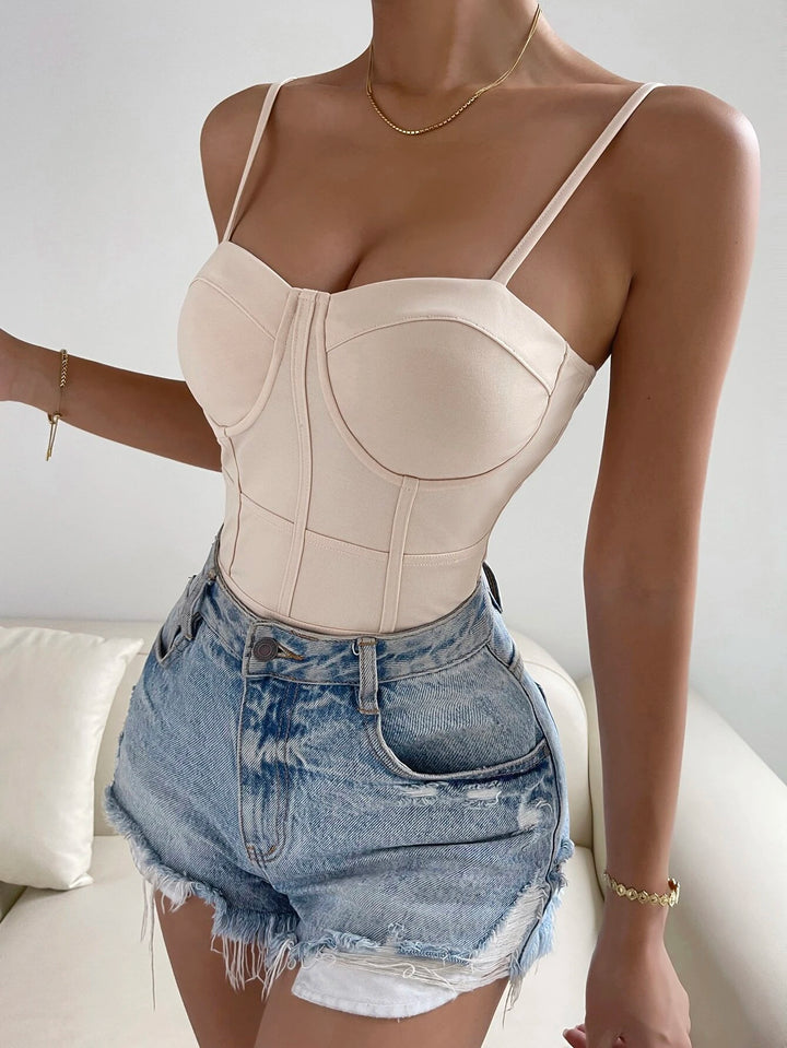 Casual Solid Colored  Backless Cami Bodysuit